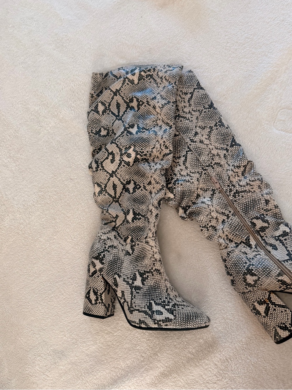 Snake-Print Knee-High Boots - Women's Neutral Fashion Boots 8.5